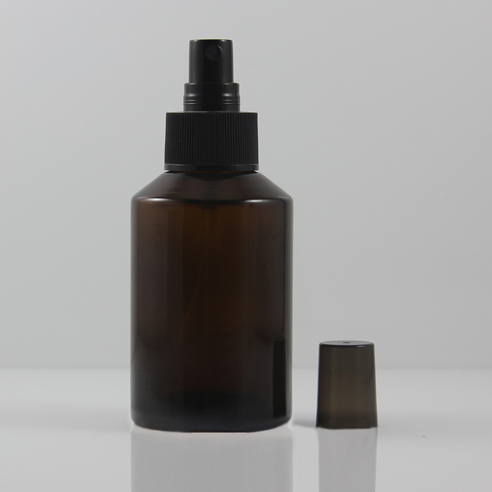 125ml Amber PG201 Glass Bottle with Black Mist Spray Pump