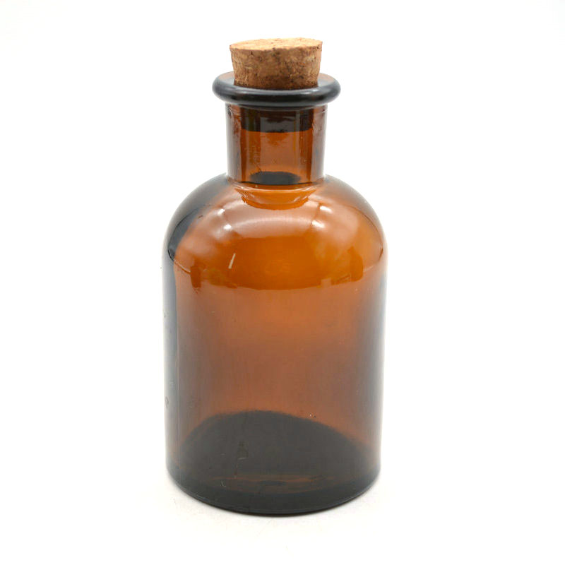 125ml  Apothecary reagent bottle amber glass narrow mouth with cork
