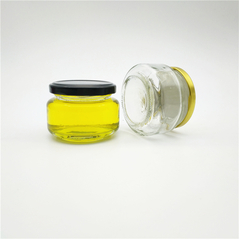 125ml clear flat glass caviar jam packaging jars empty footed glass food container with gold lid salad dressing glass jar