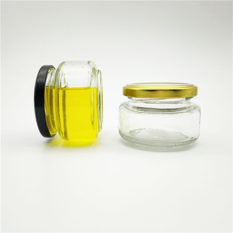 125ml clear flat glass caviar jam packaging jars empty footed glass food container with gold lid salad dressing glass jar