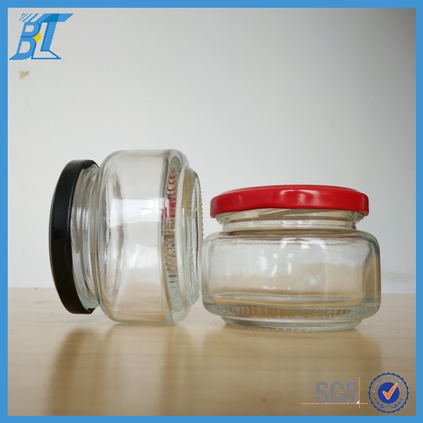 125ml clear flat glass caviar jam packaging jars empty footed glass food container with gold lid salad dressing glass jar