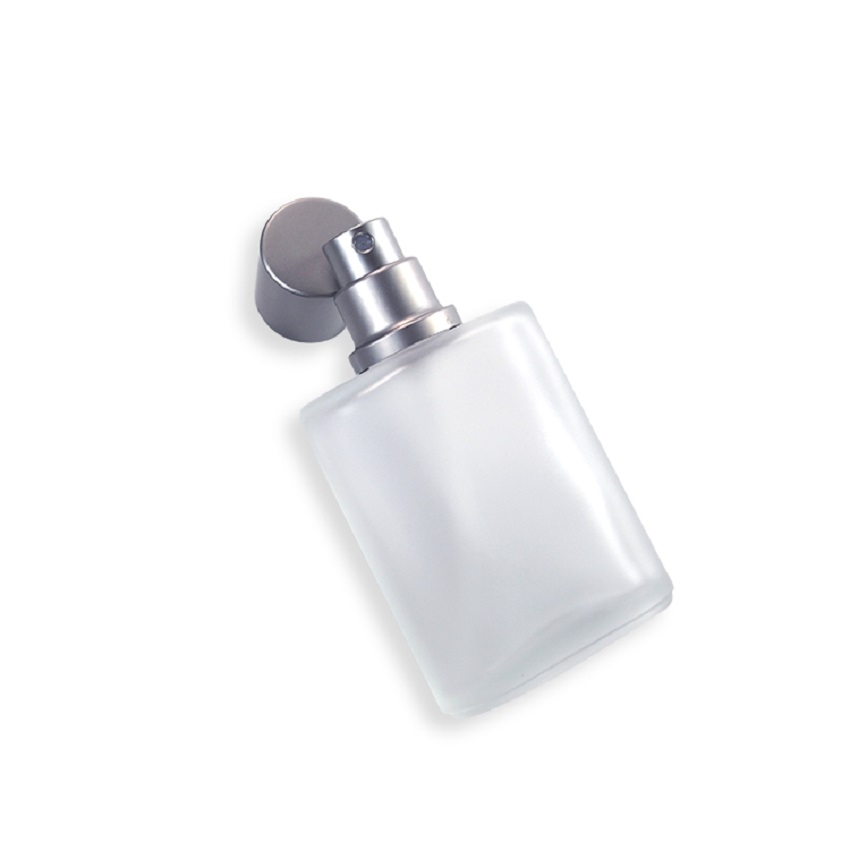 126pc 50ml square shape frosted glass perfume bottle with silver grey spray pump