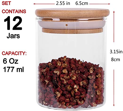 12Pcs Set Small Transparent Airtight Storage Glass Jars Canisters With Bamboo Lids