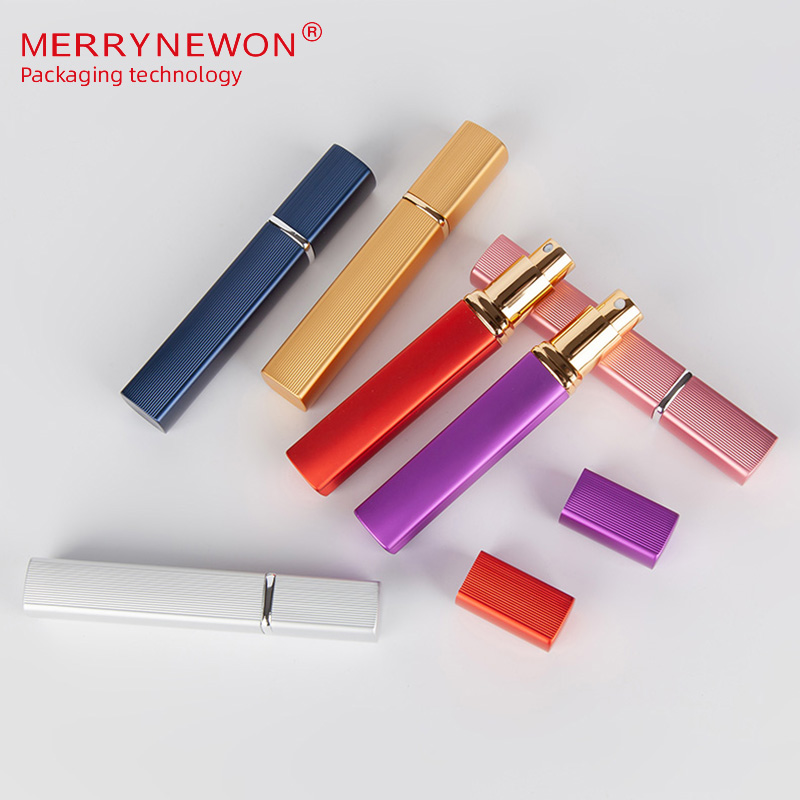 12ml 6 Color Metal Aluminum Case Square Nozzle Spray Perfume Glass Bottle Refillable Bottles Cosmetic Scent Pump Container