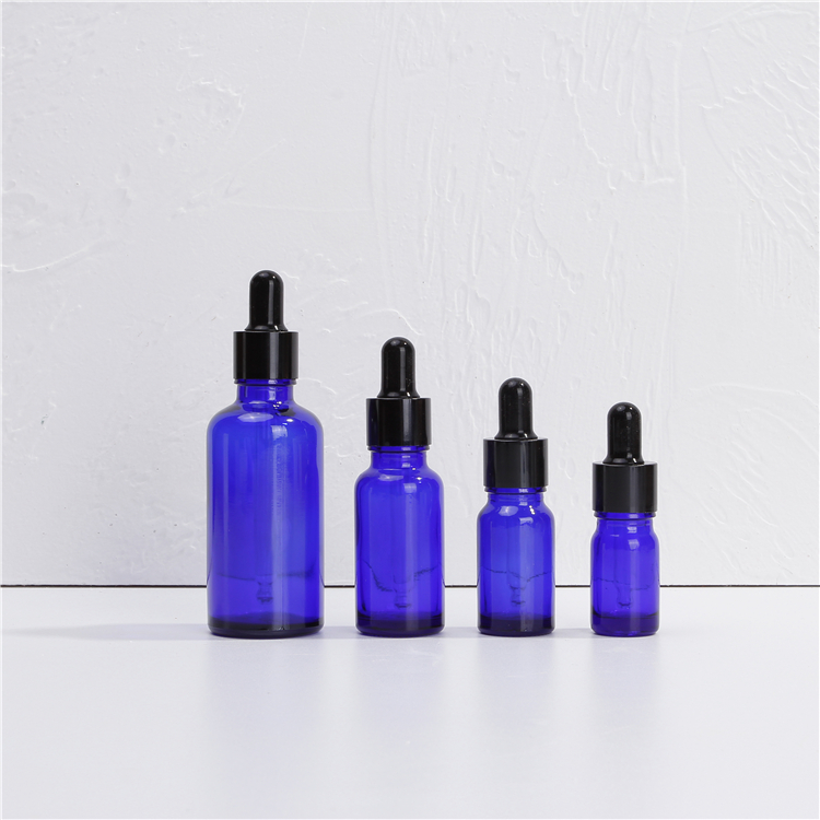 12ml 60ml 250ml Blue Glass Bottle With Plastic black dropper for essential oil