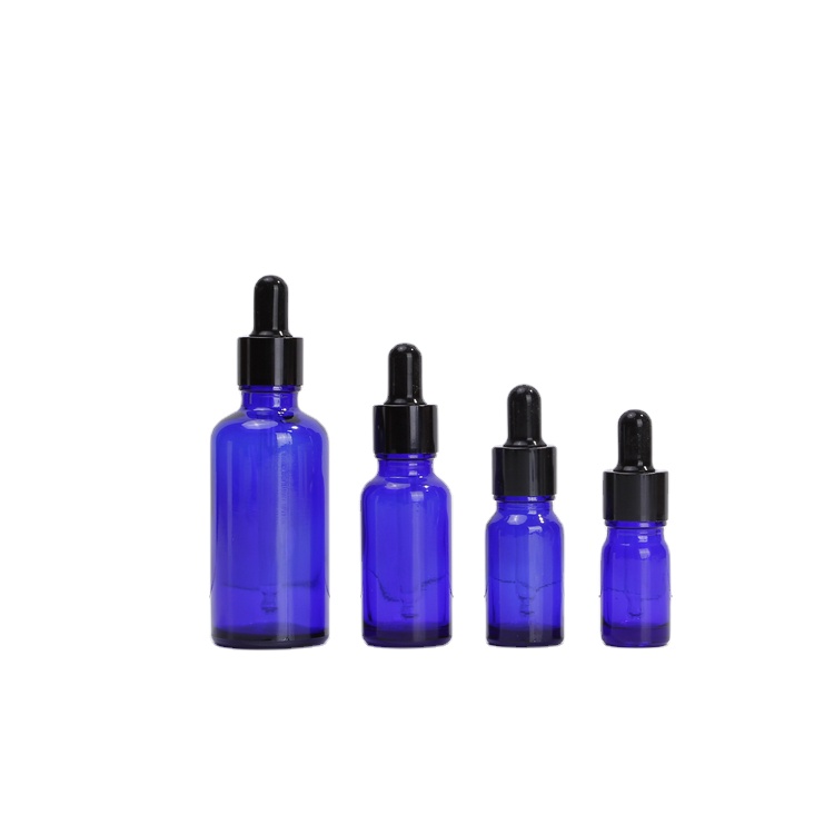 12ml 60ml 250ml Blue Glass Bottle With Plastic black dropper for essential oil