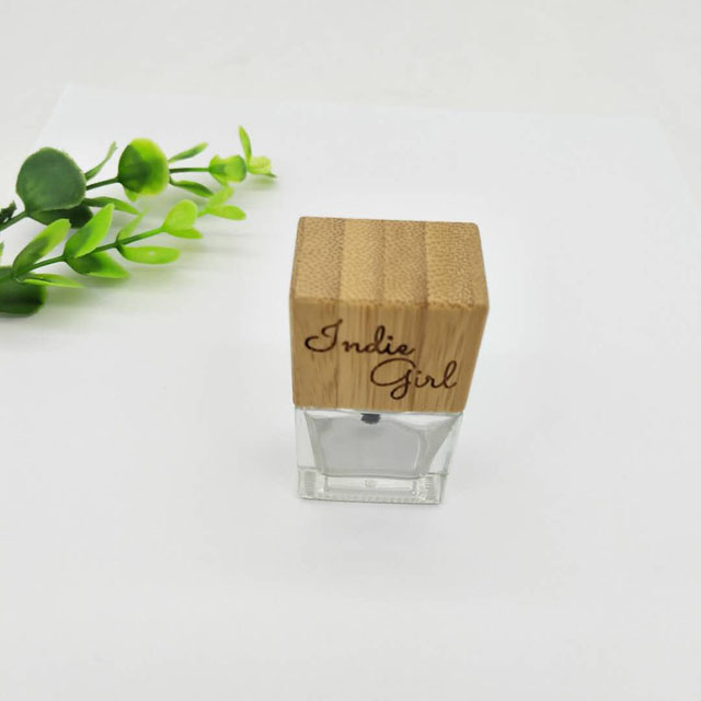 12ml Clear Empty Nail Polish square Bottle With bamboo cap