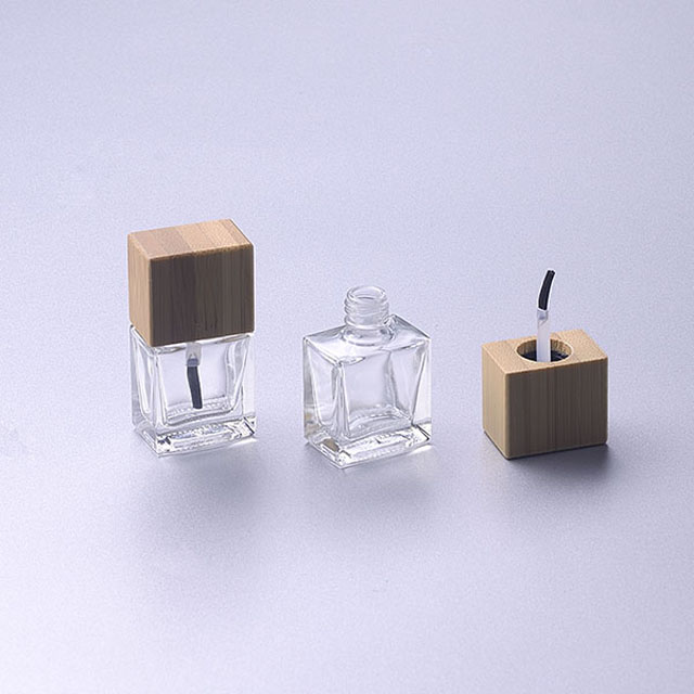 12ml Clear Empty Nail Polish square Bottle With bamboo cap