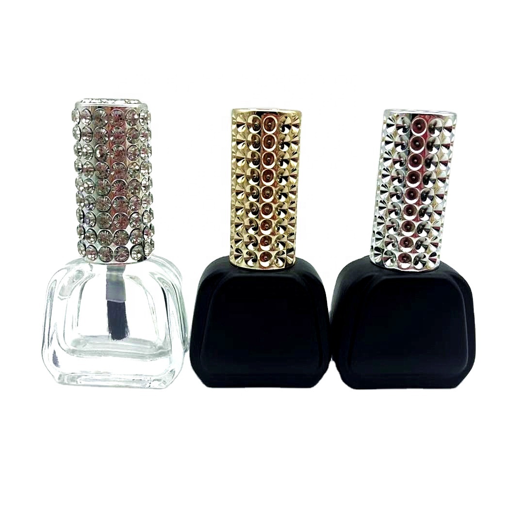 12ml Luxury Round Glass Nail Polish Bottle with Rhinestones Cap