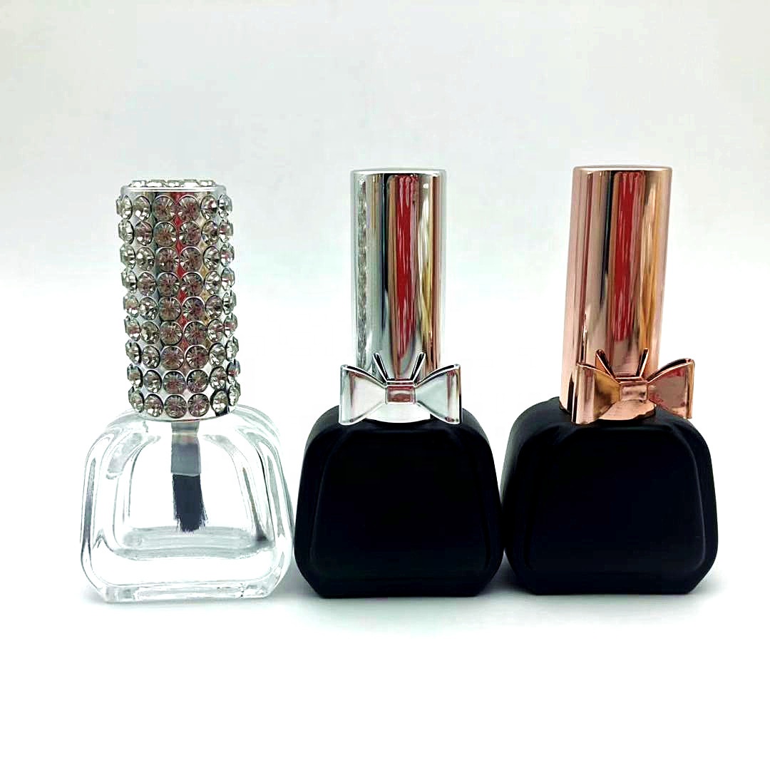 12ml Luxury Round Glass Nail Polish Bottle with Rhinestones Cap