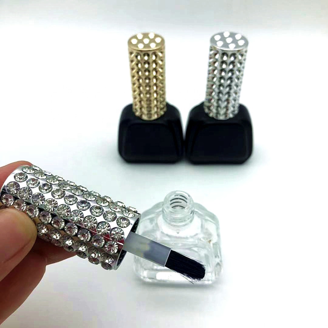 12ml Luxury Round Glass Nail Polish Bottle with Rhinestones Cap