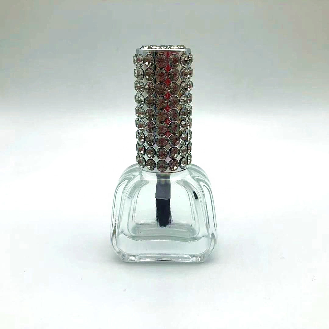 12ml Luxury Round Glass Nail Polish Bottle with Rhinestones Cap