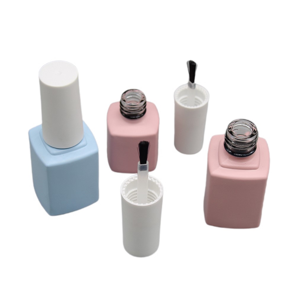 12ml Square Pink Glass Nail Polish Bottle with Cap and Brush