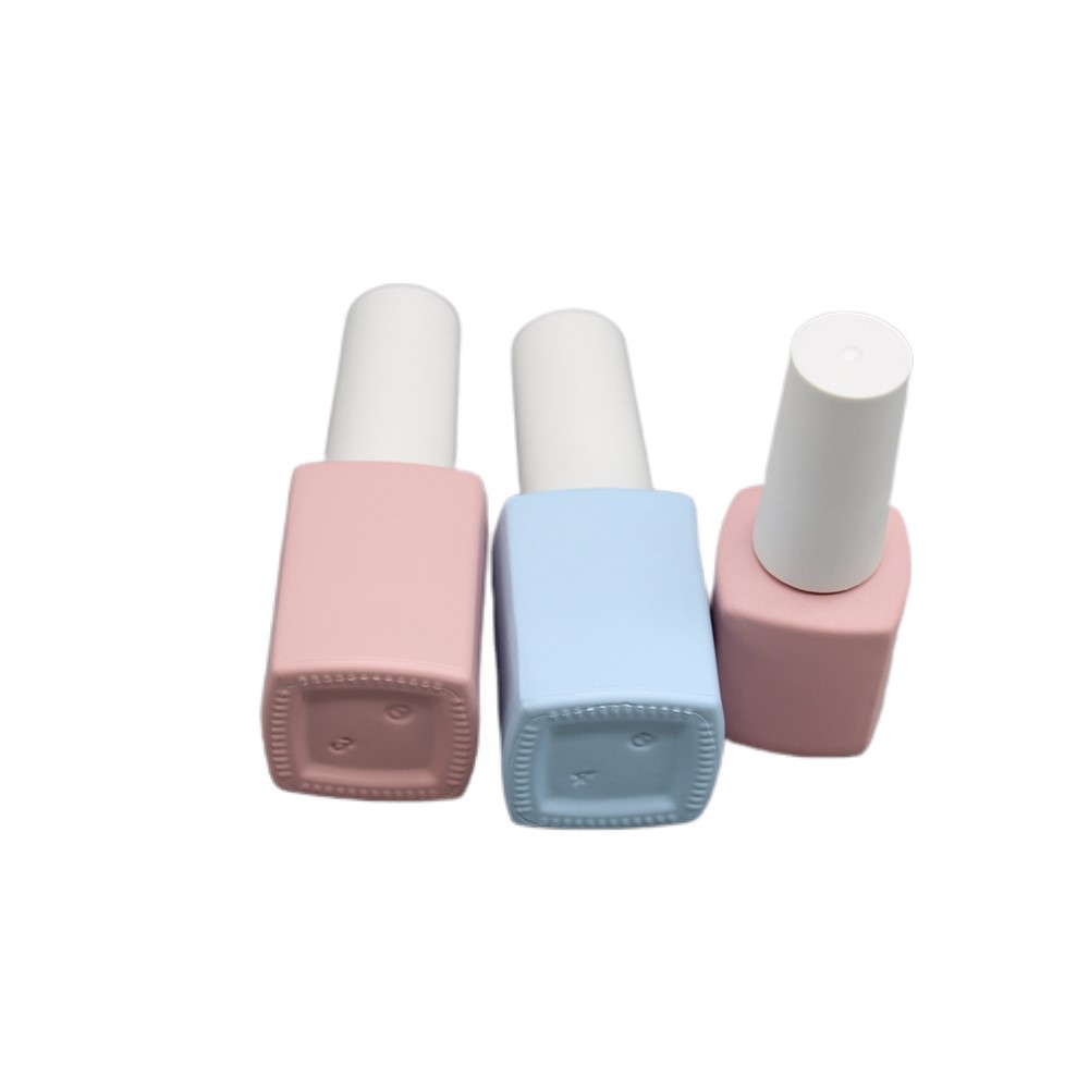 12ml Square Pink Glass Nail Polish Bottle with Cap and Brush