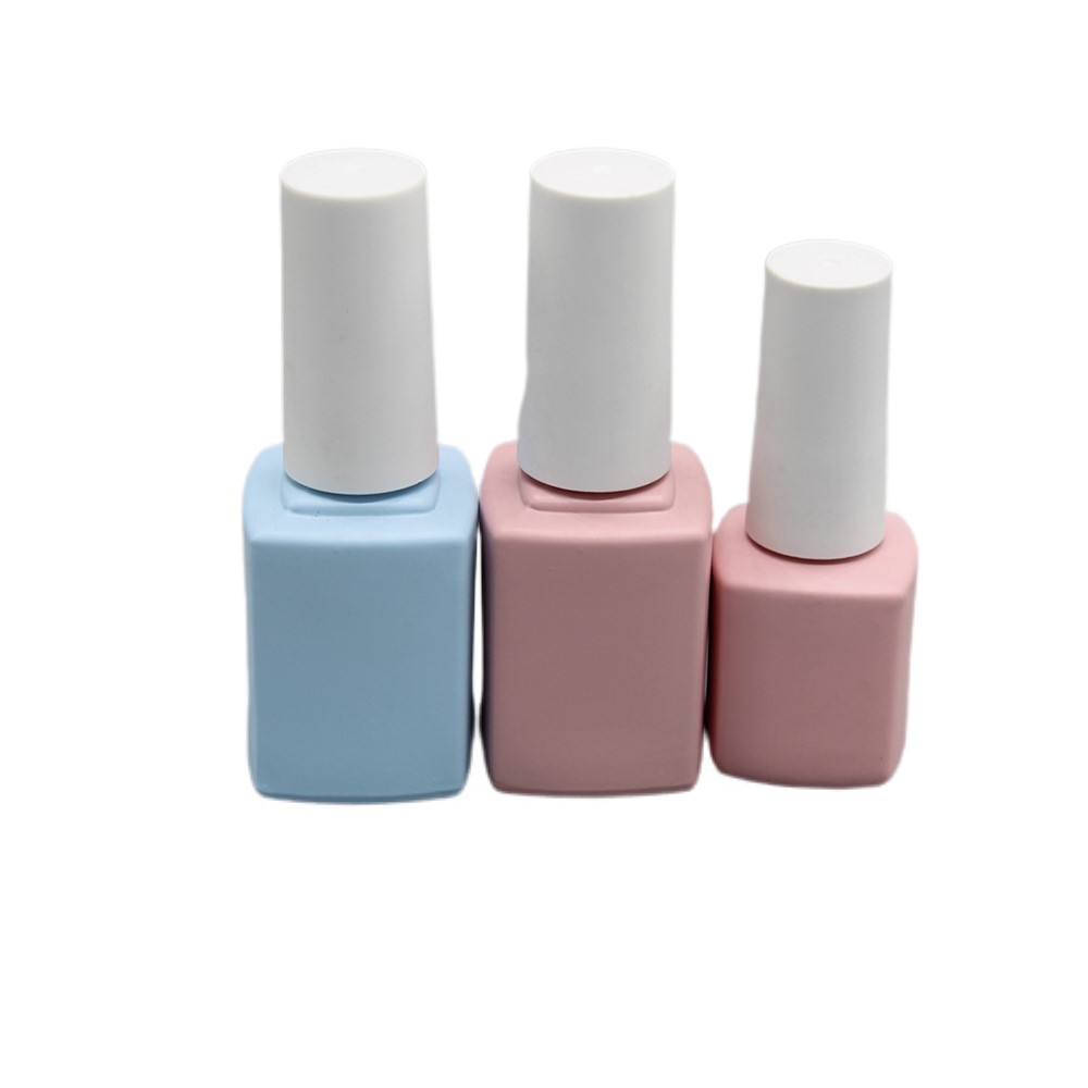 12ml Square Pink Glass Nail Polish Bottle with Cap and Brush