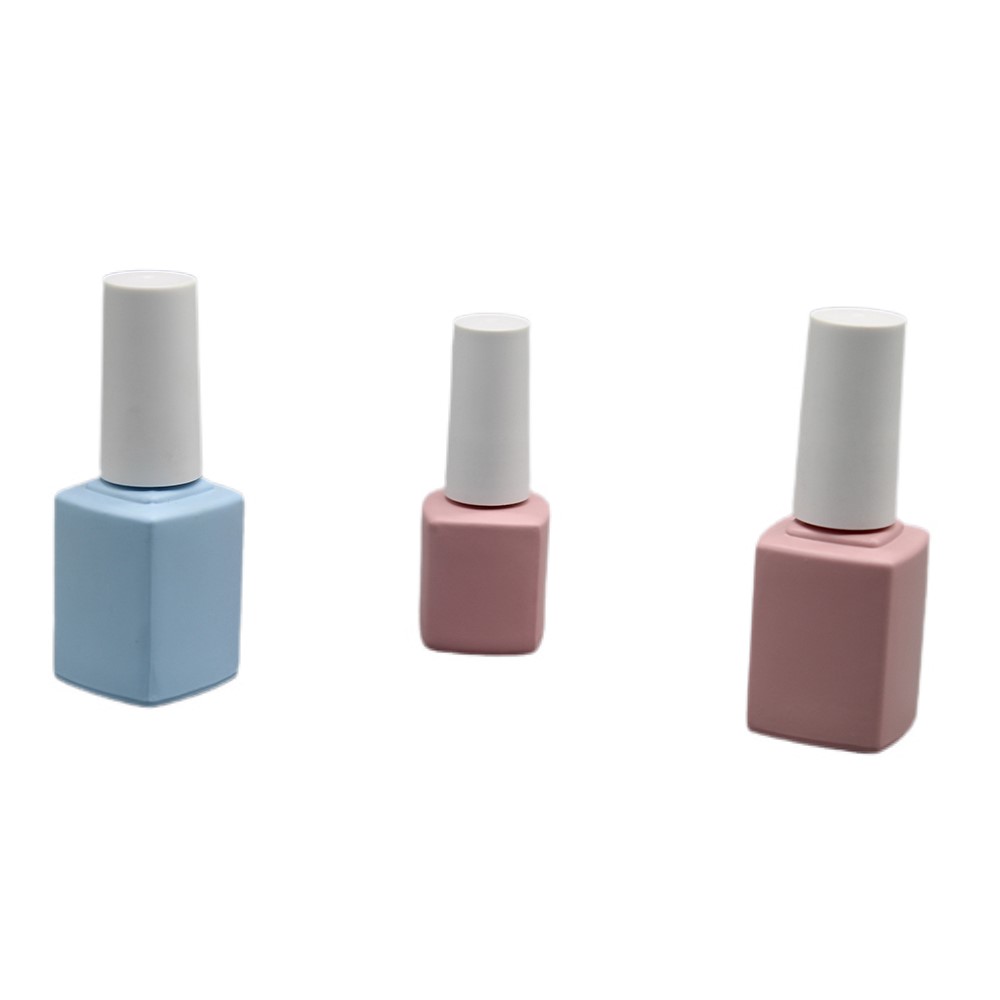 12ml Square Pink Glass Nail Polish Bottle with Cap and Brush