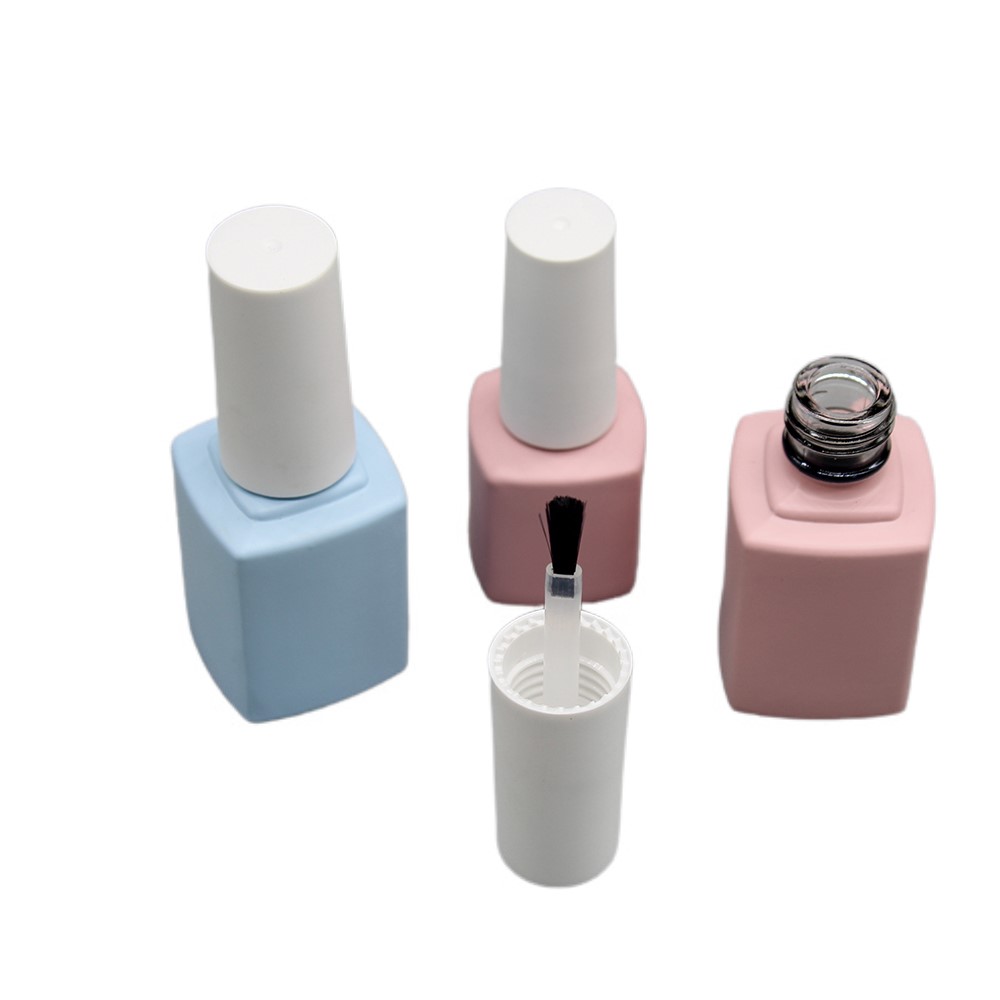 12ml Square Pink Glass Nail Polish Bottle with Cap and Brush