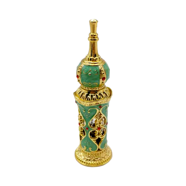 12ml Unique dubai Arabic Style Metal Essential Oil Attar Perfume Glass Bottles with Glass Stick