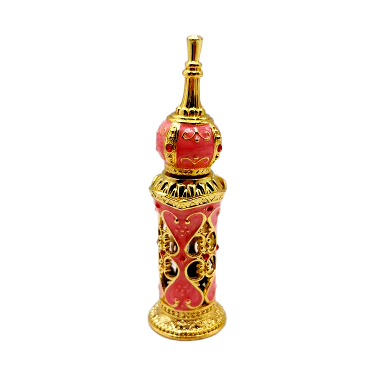 12ml Unique dubai Arabic Style Metal Essential Oil Attar Perfume Glass Bottles with Glass Stick