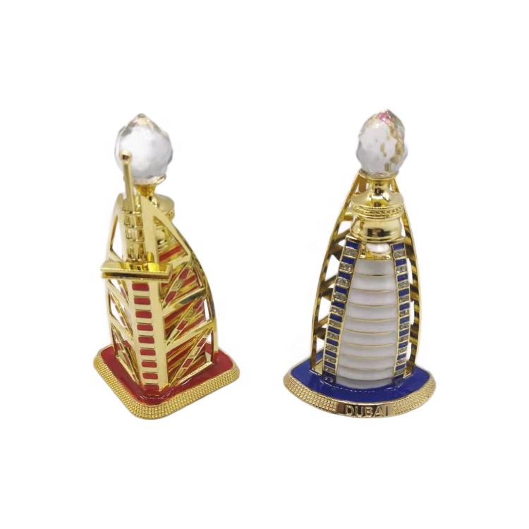 12ml Unique dubai Arabic Style Metal Essential Oil Attar Perfume Glass Bottles with Glass Stick