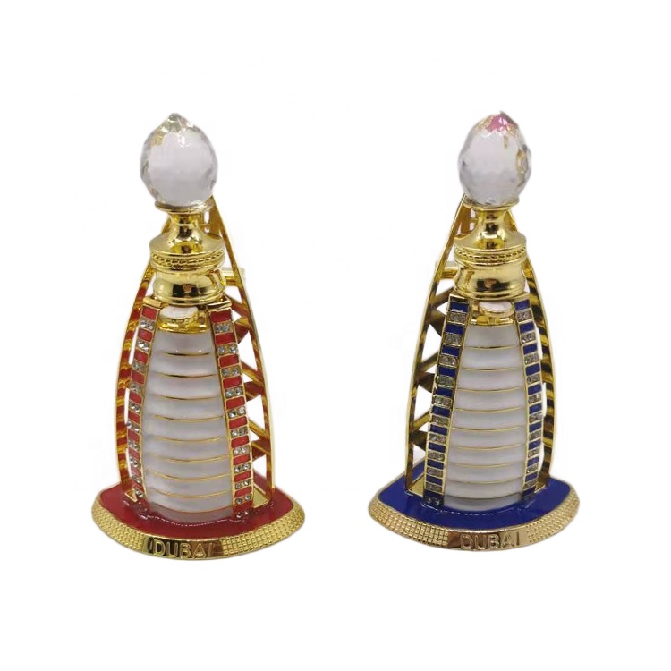 12ml Unique dubai Arabic Style Metal Essential Oil Attar Perfume Glass Bottles with Glass Stick