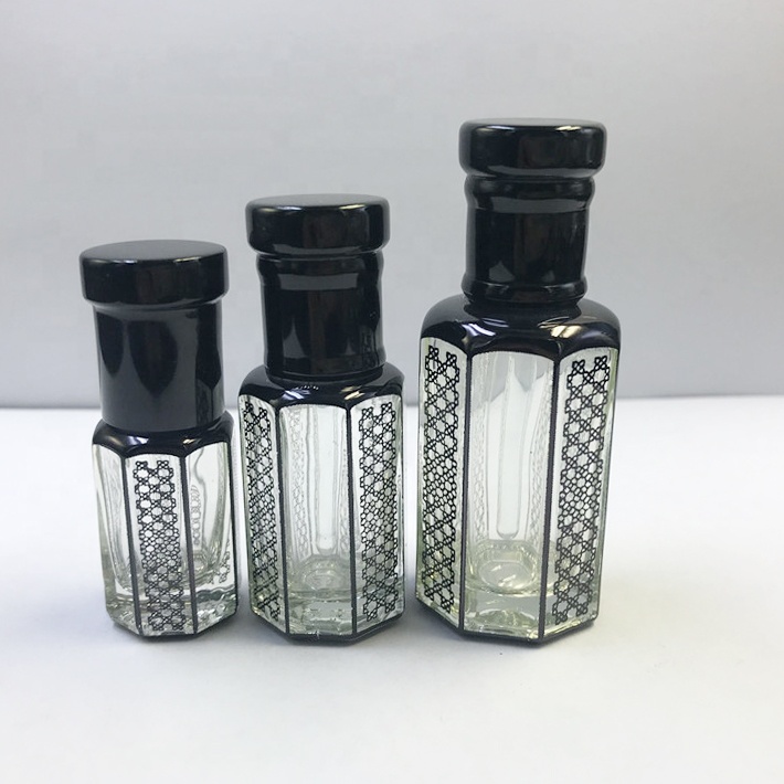 12ml Wholesale Hot Stamping Logo Octagonal Shape Attar Perfume Arabian Oud Oil Glass Bottle With Glass Stick Glass Oil Bottle