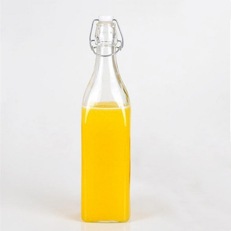 12oz 250ml 500ml 1 liter square glass storage bottle with swing top stopper