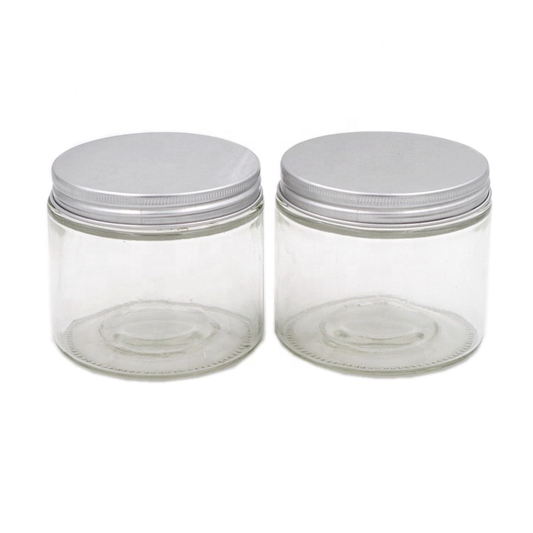 12oz 350ml Clear Wide Mouth Straight Side Hair Care Skin Cream Cosmetic Glass Jars with Silver Aluminum Lids