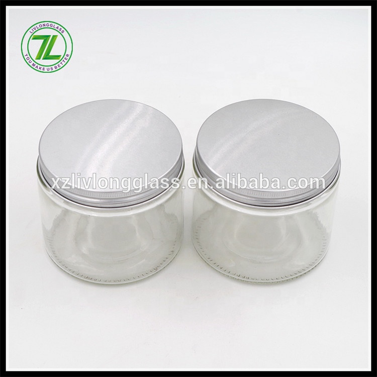 12oz 350ml Clear Wide Mouth Straight Side Hair Care Skin Cream Cosmetic Glass Jars with Silver Aluminum Lids