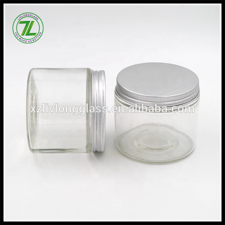 12oz 350ml Clear Wide Mouth Straight Side Hair Care Skin Cream Cosmetic Glass Jars with Silver Aluminum Lids