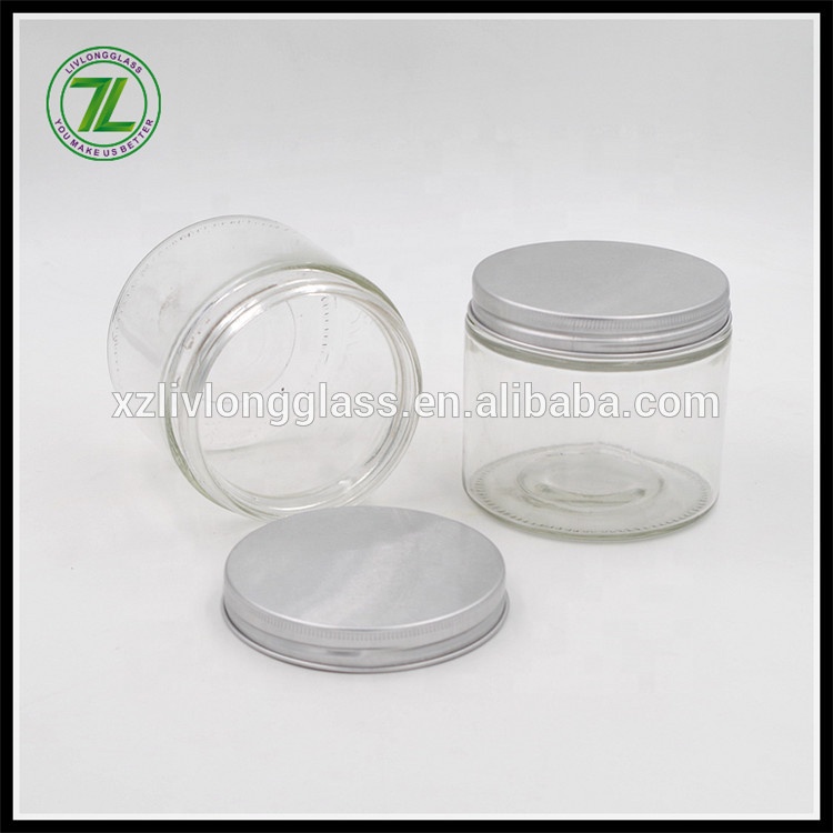 12oz 350ml Clear Wide Mouth Straight Side Hair Care Skin Cream Cosmetic Glass Jars with Silver Aluminum Lids