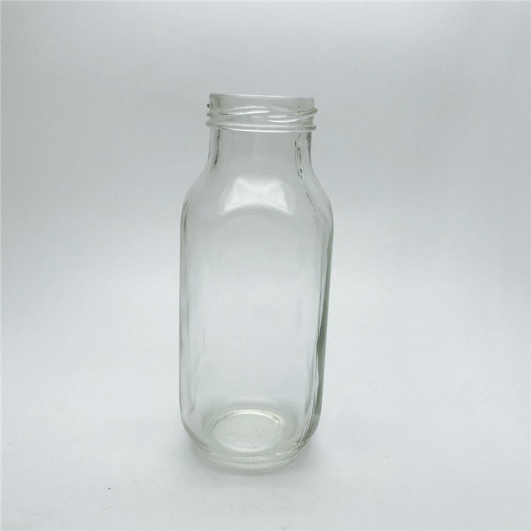 12oz 350ml health juice milk tea beverage Retro french square shape glass bottle with black metal lid
