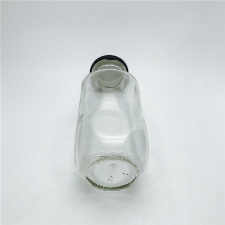 12oz 350ml health juice milk tea beverage Retro french square shape glass bottle with black metal lid