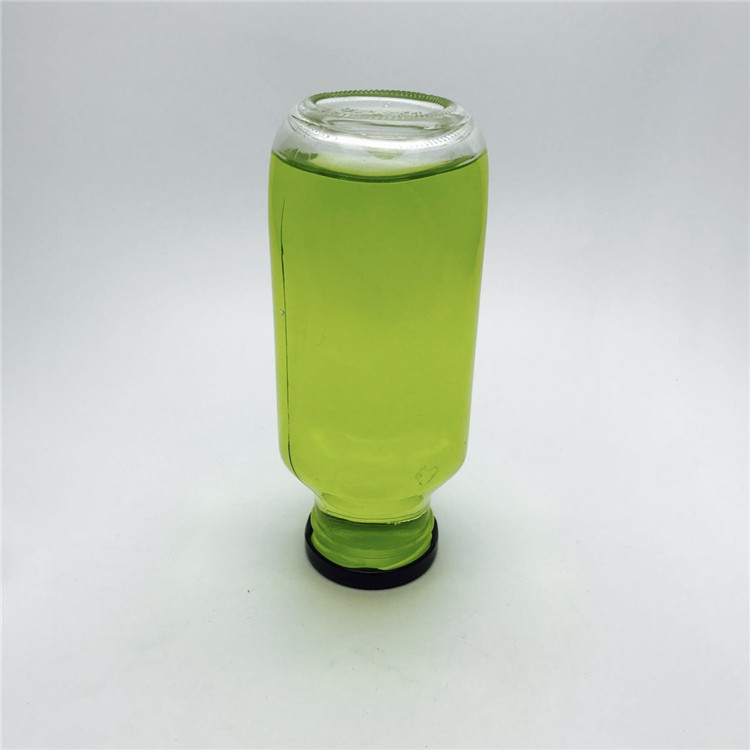 12oz 350ml health juice milk tea beverage Retro french square shape glass bottle with black metal lid