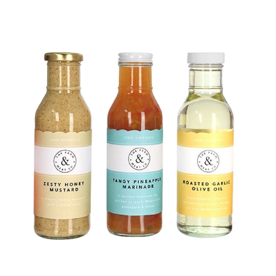 12oz 350ml sauce glass bottle with a metal or plastic cap for dressing, marinades, syrup and oil