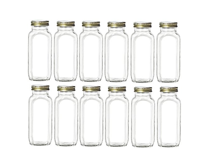 12oz Beverage French Square Bottle with White or Black Plastic cap