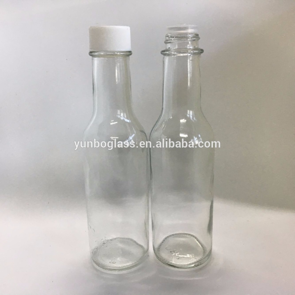 12oz clear sauce bottle with black plastic cap for sauce wholesale, 350ml juice glass bottles