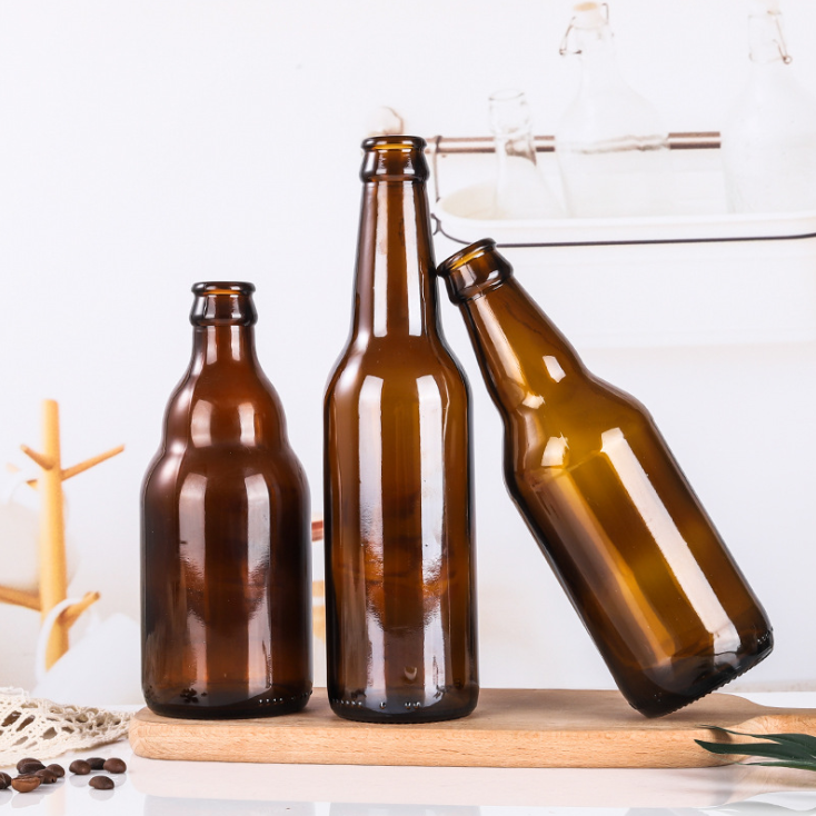 12oz transparent brown glass beer bottle with cap