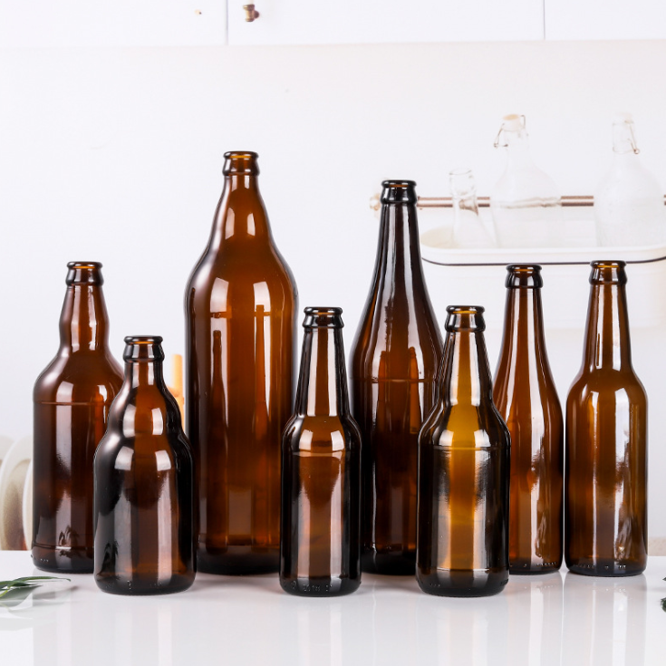 12oz transparent brown glass beer bottle with cap