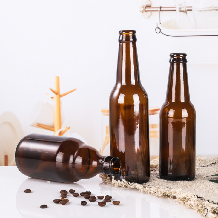 12oz transparent brown glass beer bottle with cap