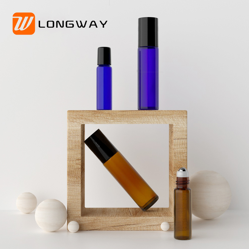 12pcs blue amber glass attar liptint roll on applicator bottle 5ml 10ml for perfume essential oil deodorant cosmetic