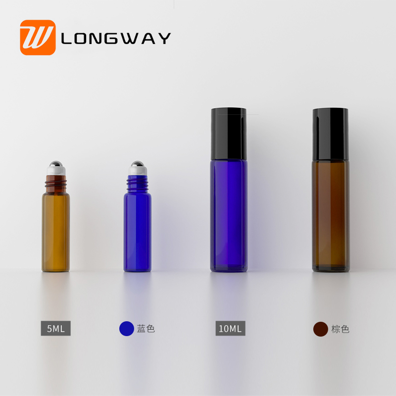 12pcs blue amber glass attar liptint roll on applicator bottle 5ml 10ml for perfume essential oil deodorant cosmetic