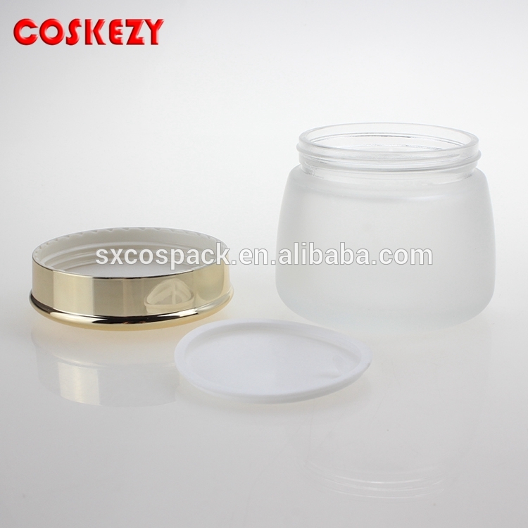 130g cosmetic glass frosted and clear cream jar packaging with gold cap, face cream glass jar in stock