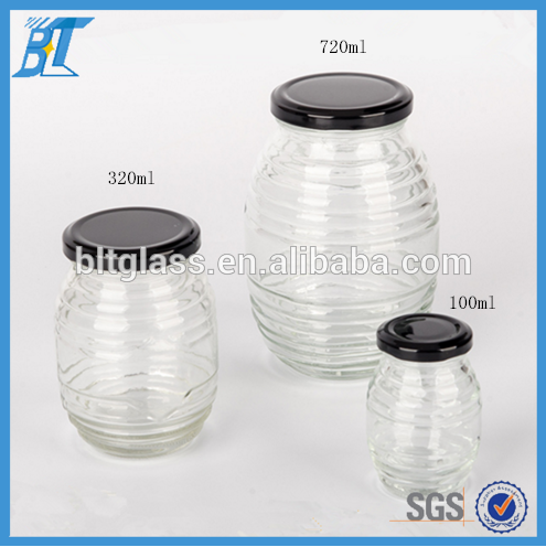 140g-1000g cheap price empty hexagon glass jar with metal lid for honey caviar shrimp sauce