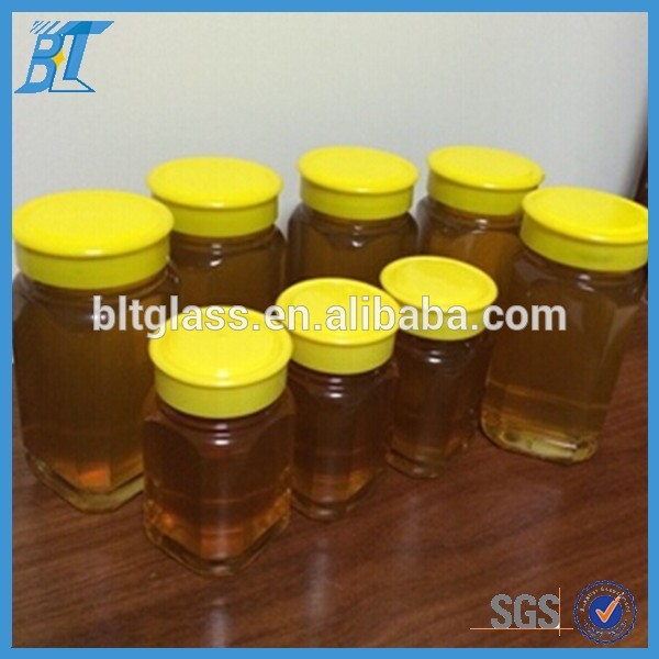 140g-1000g cheap price empty hexagon glass jar with metal lid for honey caviar shrimp sauce