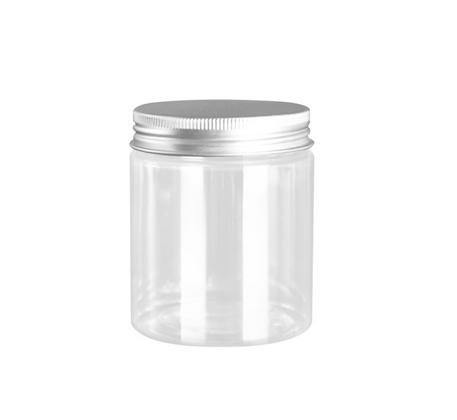 140ml clear transparent bath salt container with silver aluminum cap plastic black white clear lids