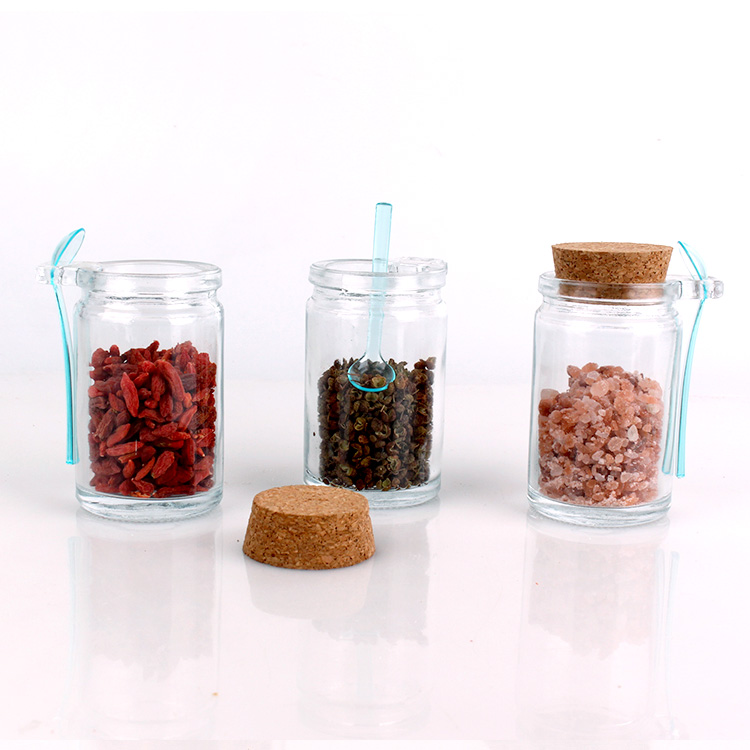 140ml single ear glass salt herbs spice jar cork lid with spoon
