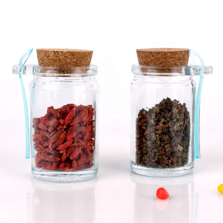 140ml single ear glass salt herbs spice jar cork lid with spoon
