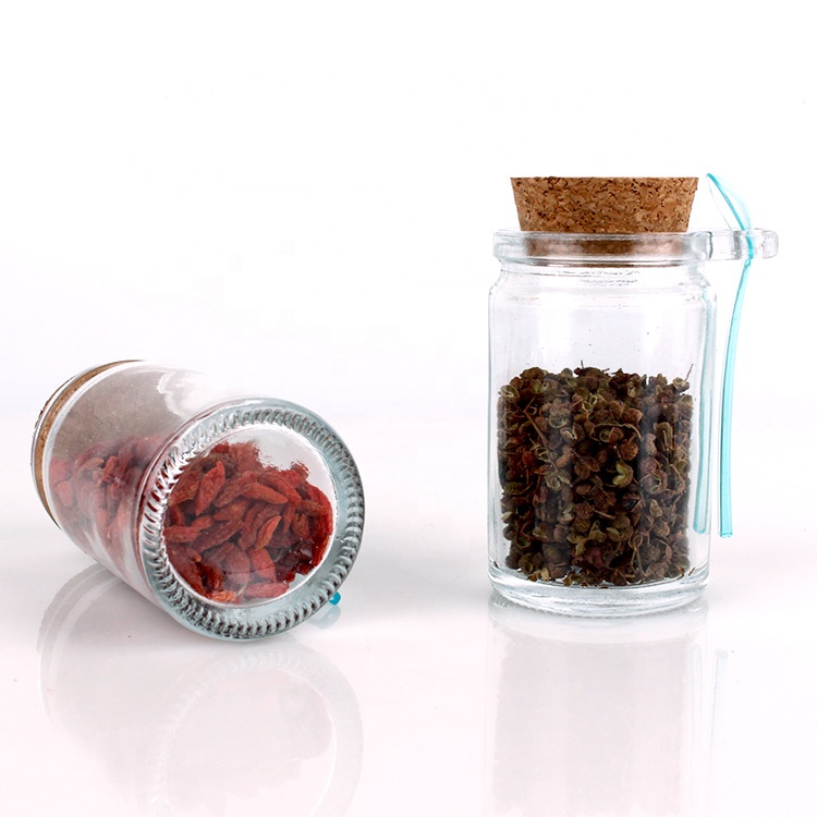 140ml single ear glass salt herbs spice jar cork lid with spoon