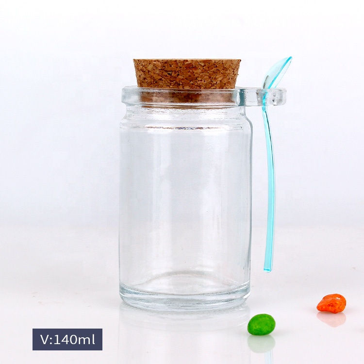 140ml single ear glass salt herbs spice jar cork lid with spoon